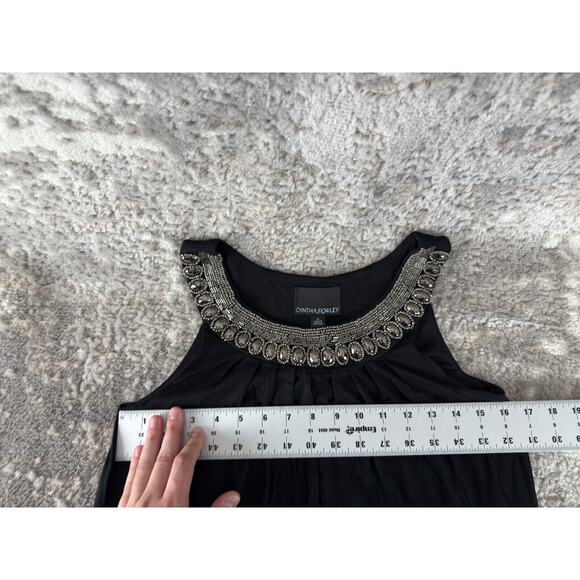 Cynthia Rowley Size S Beaded Stretch Sleeveless Top Black Pullover Blouse Scoop - Picture 4 of 8